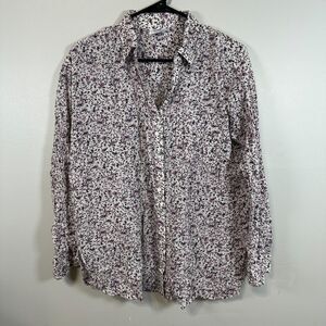 J. Jill Medium Long Sleeve Collared Button Down Shirt Floral Purple Cotton